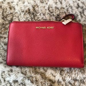 Michael Kors Adele Double-Zip Pebble Leather Red